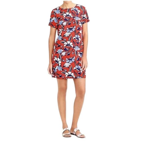 J. Crew Size 0 Gallery Shift Mini Dress Floral Tropical Vibrant Red Blue White - Picture 1 of 13